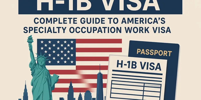 Illustration of a professional receiving an H-1B visa approval for work in the U.S.