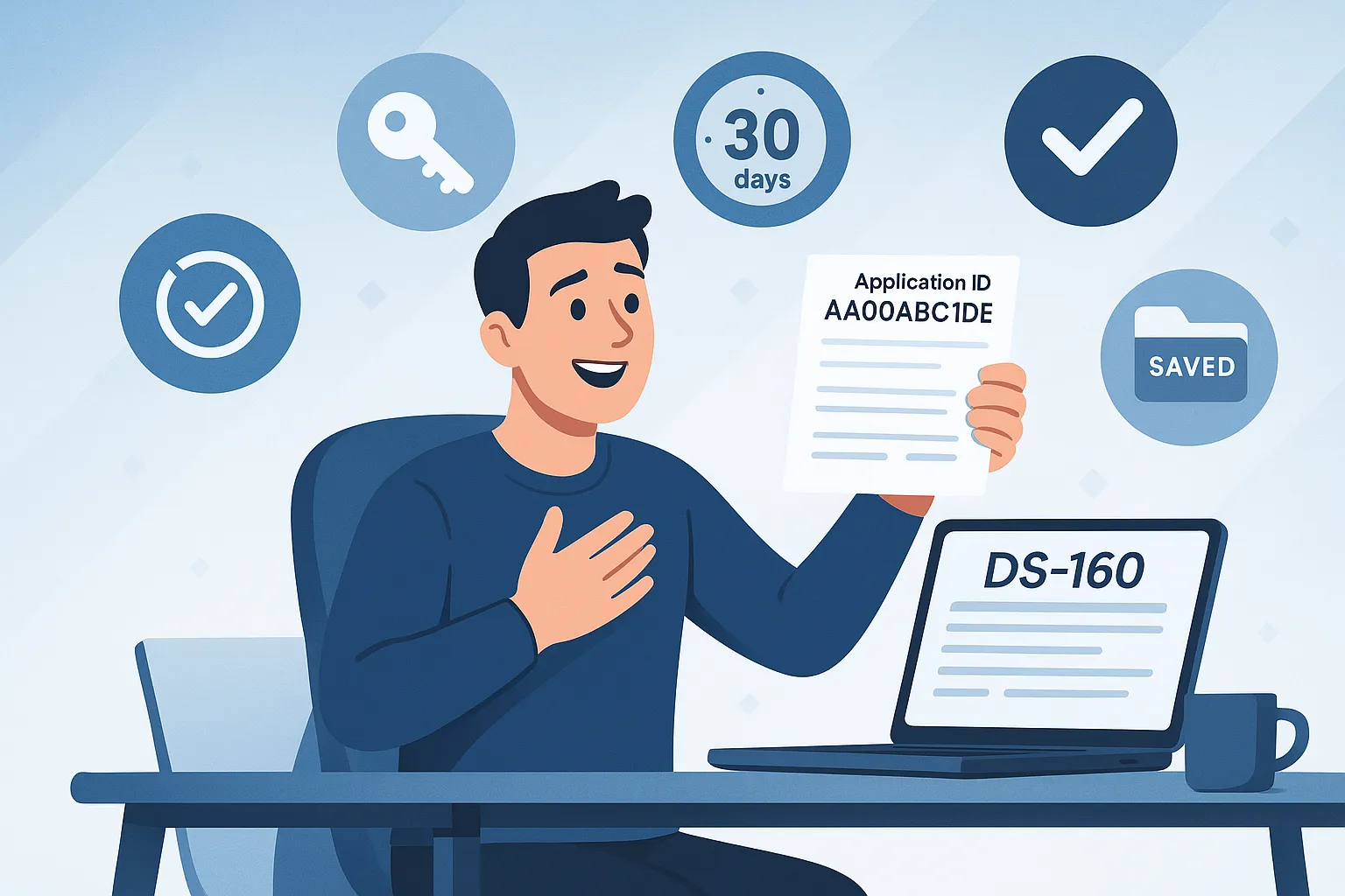 Скриншот процесса восстановления DS-160 application ID и устранения технических проблем для заявителей на визу U.S.