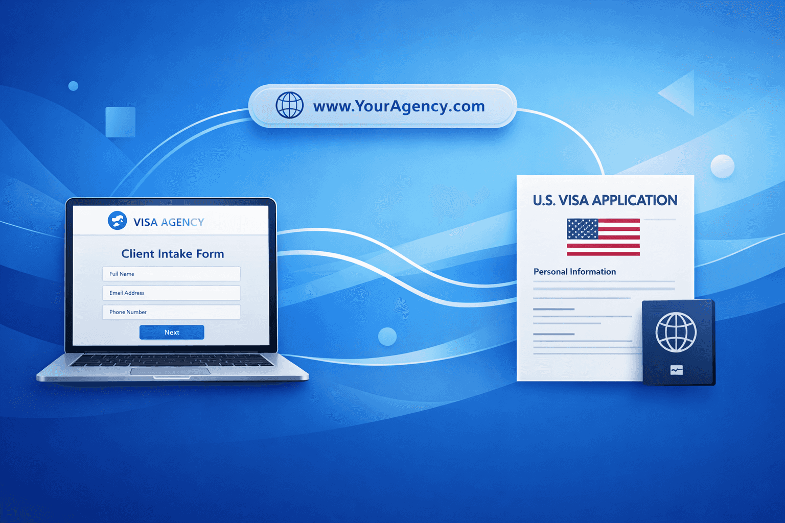 Custom domain configuration interface for DS-160 client intake forms